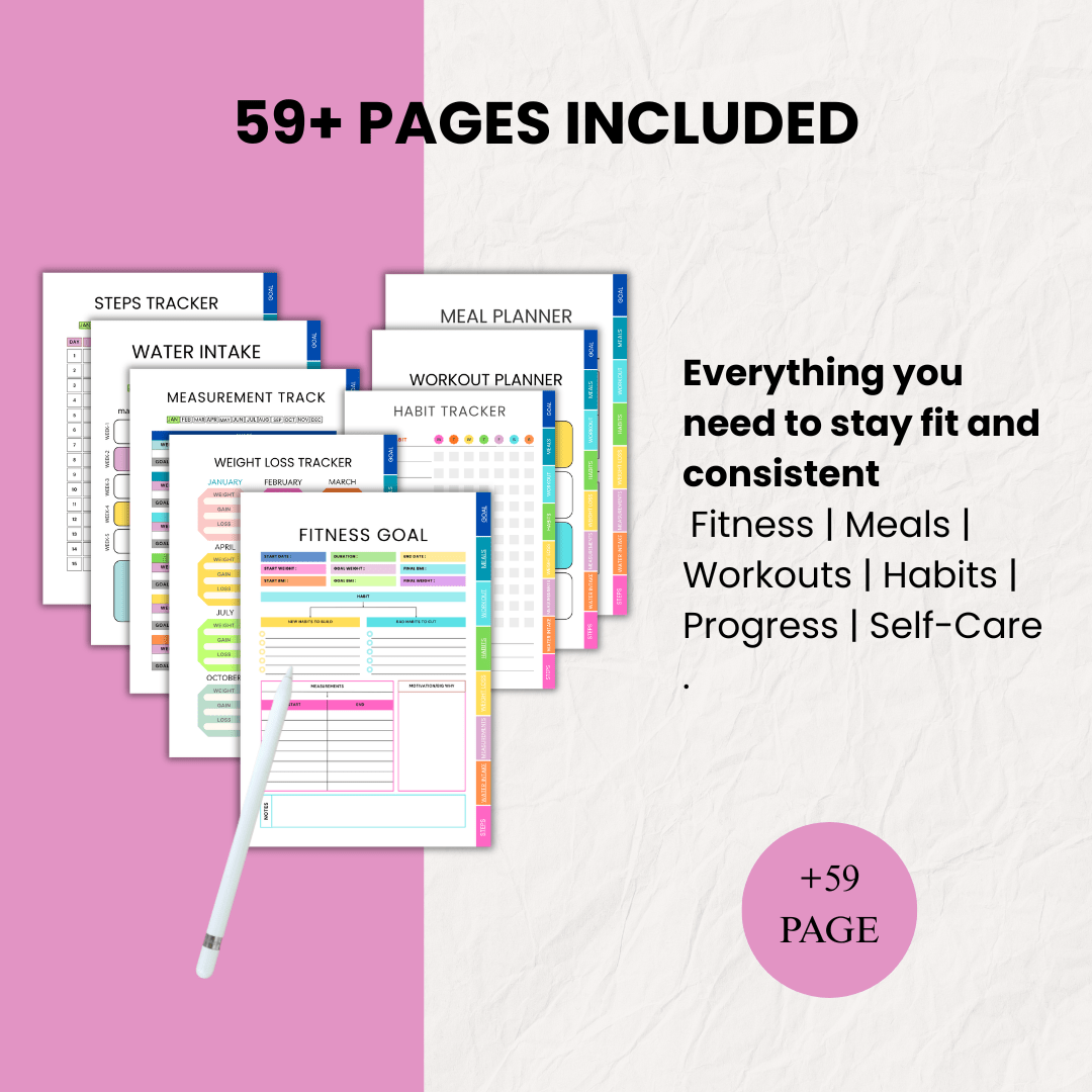 2026 Fitness Planner | Interactive PDF | Weight Loss Tracker | 59+ Pages
