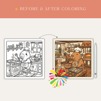 Cozy Capybara Coloring Book - Stress Relief for Adults & Kids