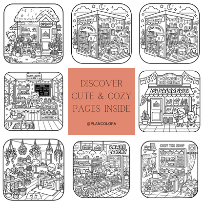 Cozy Mini Shops Coloring Book | 63 Pages | PLR & MRR | PDF Download